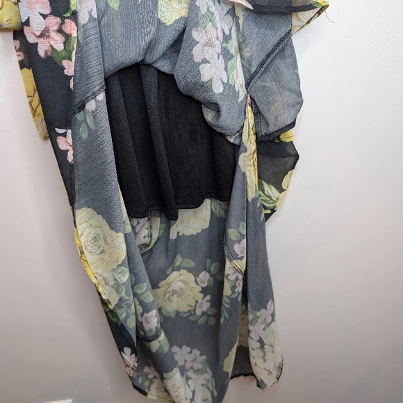 Disney Princess XS Women's Black Floral Chiffon Lined Maxi Dress Belted - Picture 7 of 13